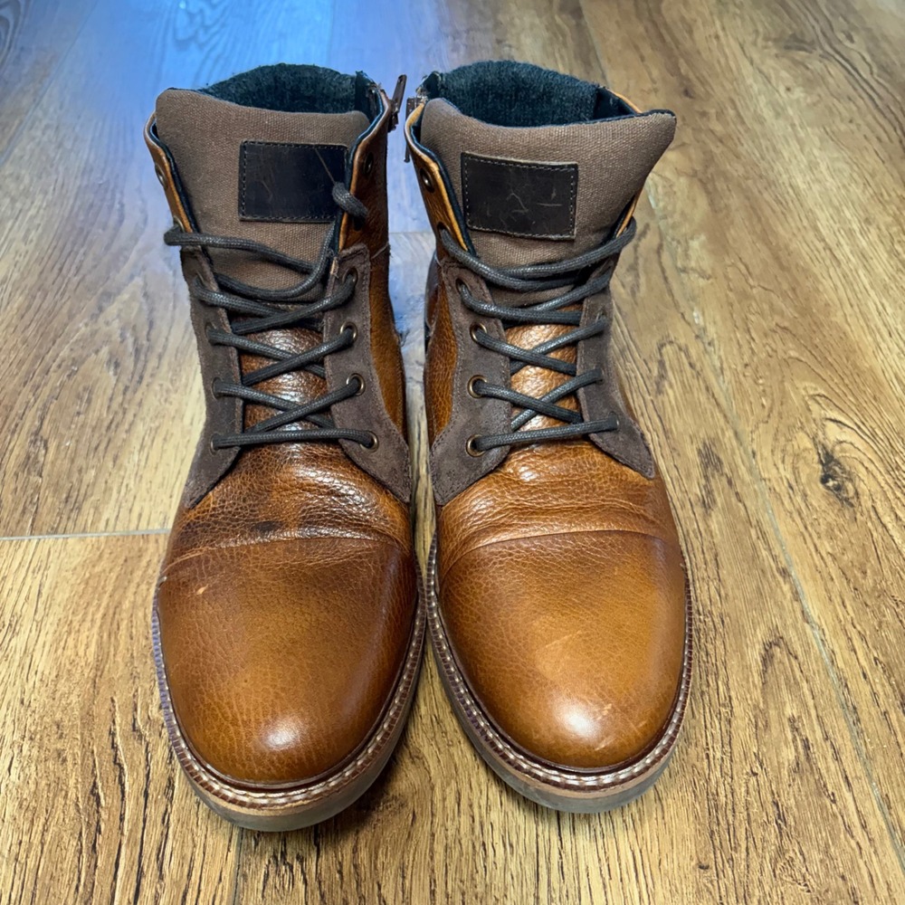 Crown Vintage Hadley Tan Leather Lace Up Combat Boots Mens Size 11M  Side Zip